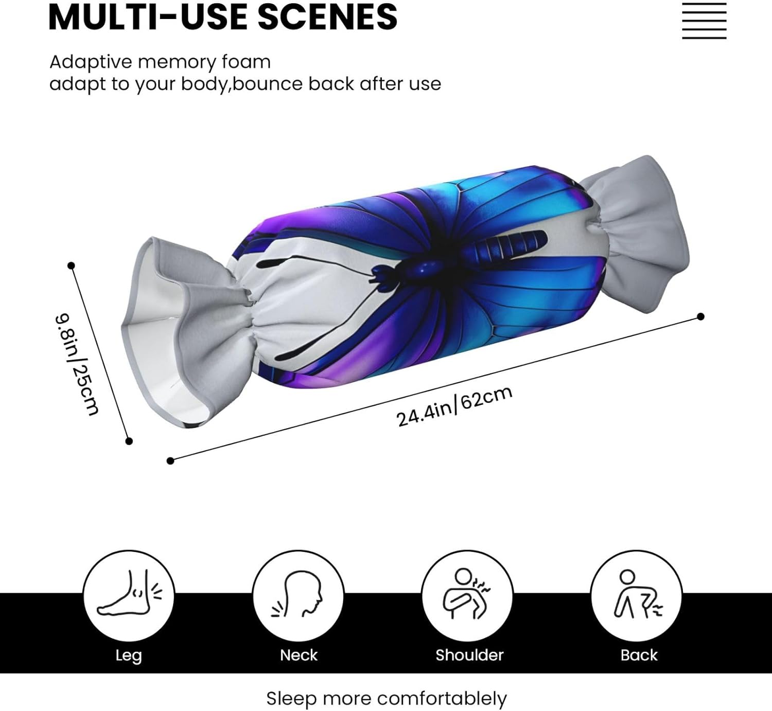 Blue Purple Butterflies Print Candy Cylindrical Comfortable Pillow Throw Pillows Home Decor Easy Maintenance