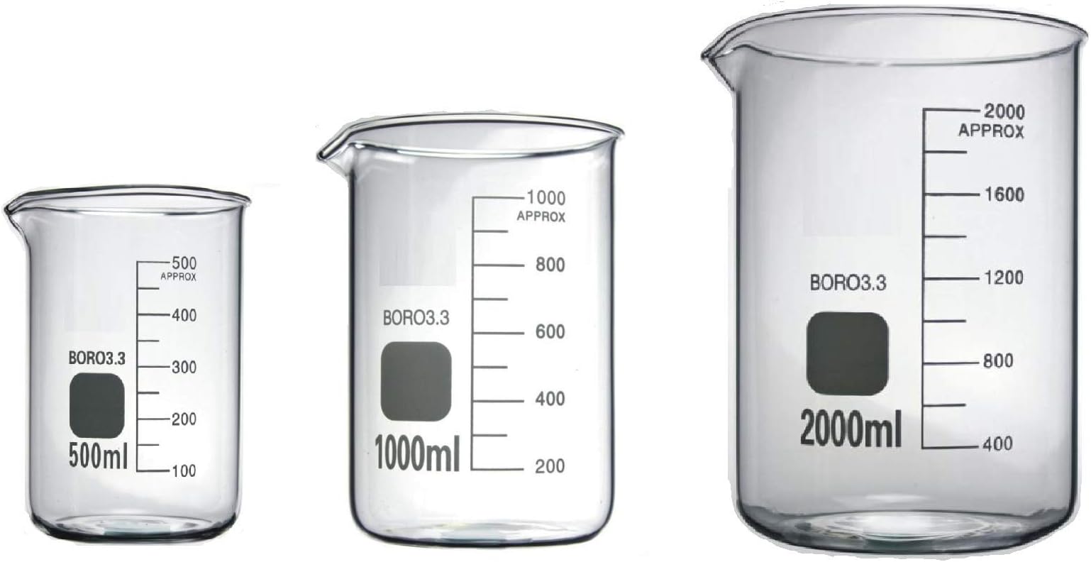 Boro 3.3 Glass Graduated Measuring Beaker for Lab or Kitchen (500ml+1000ml+2000ml)