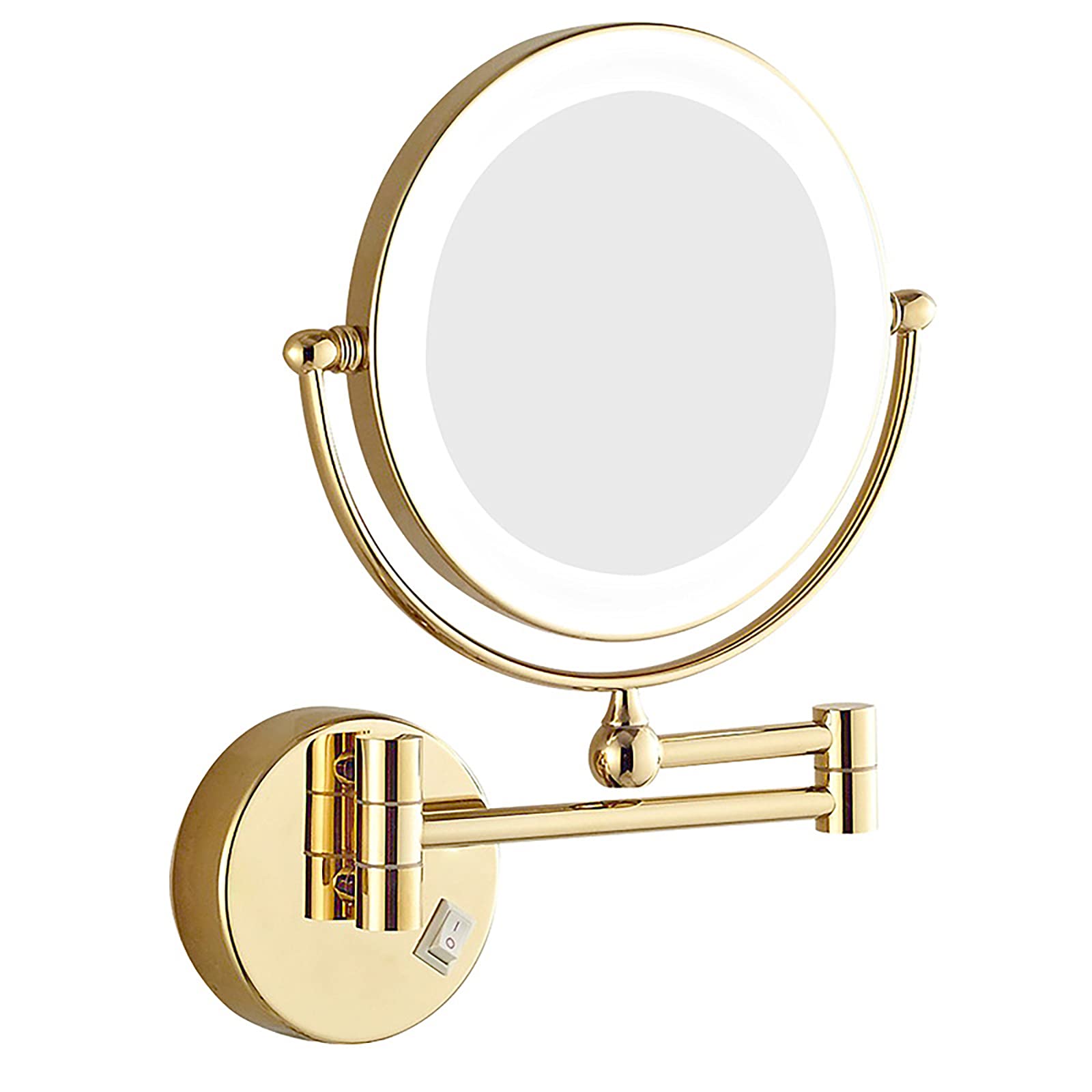Espejo de maquillaje con Luz LED, montaje en pared, giratorio de 360°, Aumento de Doble Cara de 8 pulgadas, Espejo de baño extensible de Forma Redonda, Espejo de belleza plegable para hotele
