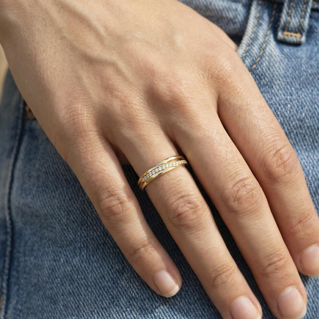 Time RoaD Anillo Mujer Oro 9K de 375 ml | Diseño Ergonómico y Ajuste Perfecto AF00061/18, Ideal para Compromiso, Pedida, Alianza, Promesa, Con Circonita, Anillos Mujer