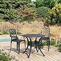GROSERY 3 Piece Bistro Set Cast Aluminum Black,Cast Aluminum Patio Bistro Set: Durable and Stylish Outdoor Furniture Outdoor Furniture Sets, Patio Furniture
