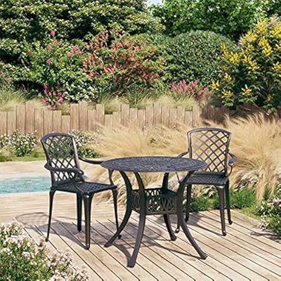 GROSERY 3 Piece Bistro Set Cast Aluminum Black,Cast Aluminum Patio Bistro Set: Durable and Stylish Outdoor Furniture Outdoor Furniture Sets, Patio Furniture
