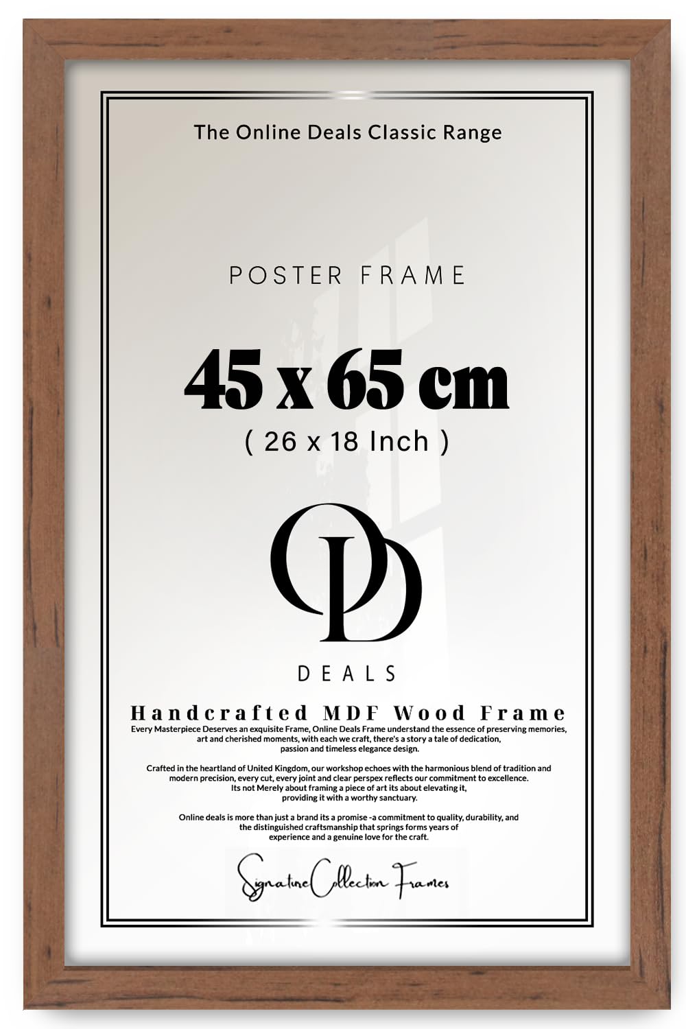 OD Deals 45x65 cm (17.7x25.6 Inch / 450x650 mm) MDF Poster Frame | Rich Walnut Wall Frame with Shatterproof Acrylic Front (Walnut)