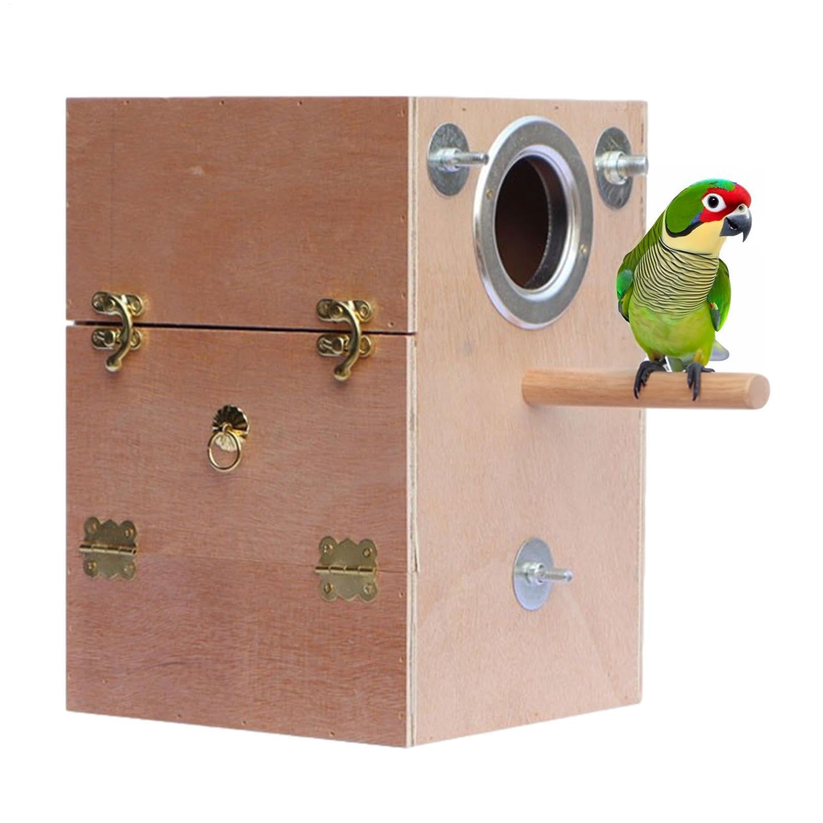 Caja nido para periquitos, caja de cría de aves de madera natural con perca, ideal para tortolitos, cacatúas, palomas y loros