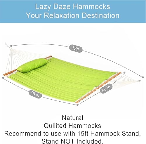 Miniatura 2 de Lazy Daze Hammocks Hamaca de tela acolchada con barra separadora, hamaca doble para 2 personas con almohada y cadenas, hamaca para exteriores,