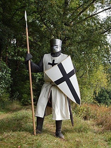 NauticalMart Knights Templar White Cotton Surcoat Helmet with Shield