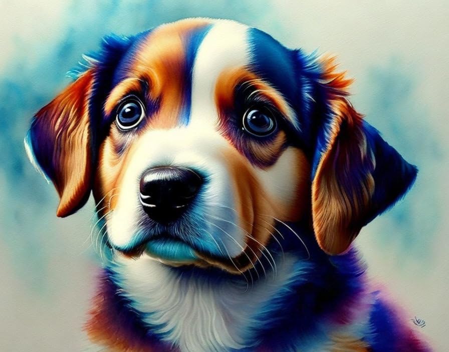 Affiche chiot mignon aquarelle 58 x 90 cm tableau toile salon sans cadre