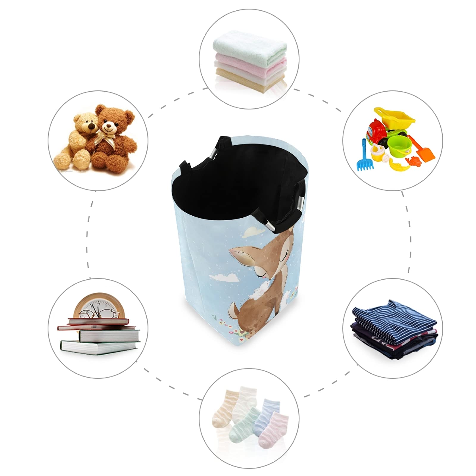 HUUMONSS Grande Cesta Porta Biancheria Bambini Animali Addormentati Pieghevole Cestini Portaoggetti Giocattoli Vestiti per Bagno Cameretta, Volpe, 63L