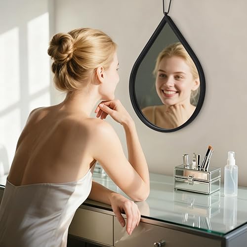 Miniatura 37 de Pequeños espejos de pared decorativos con forma de lágrima blanca, espejos de pared ovalados irregulares para sala de estar, baño, dormitorio, Blanco