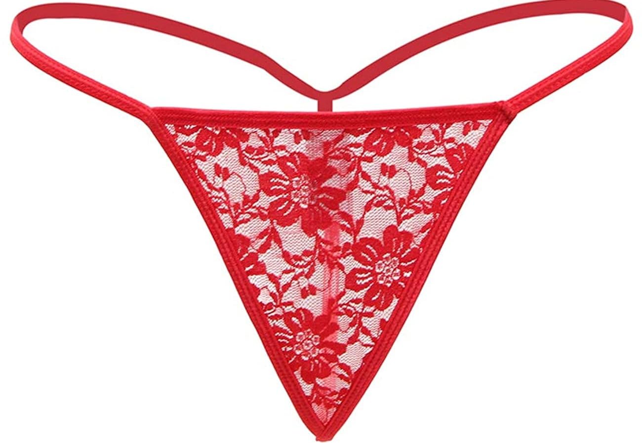 Women's Floral Lace Thong Panty, Strappy Design-image-10