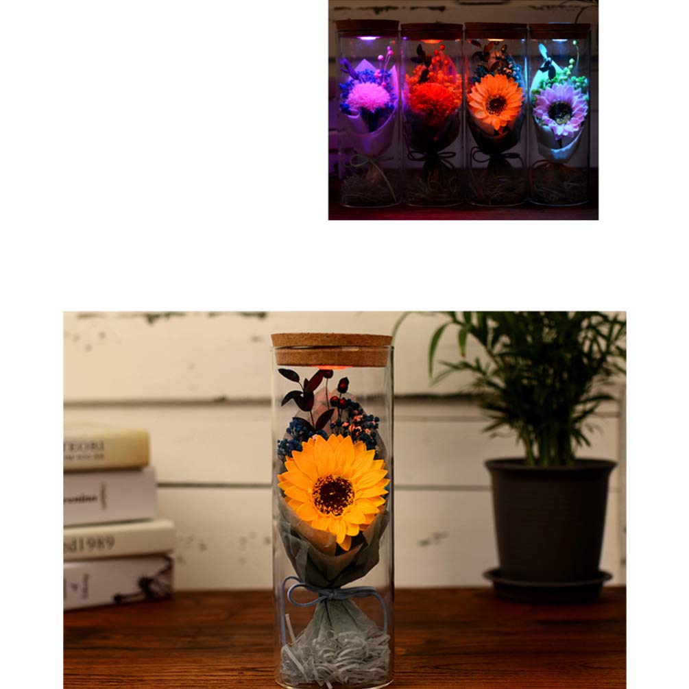 VALICLUD San Conservato Vero Fiore Eterno Giallo Girasole in Bottiglia Luce Notturna Led Luminoso Sapone Ornamento Floreale con per Matrimonio Capodanno Che Desidera Regalo