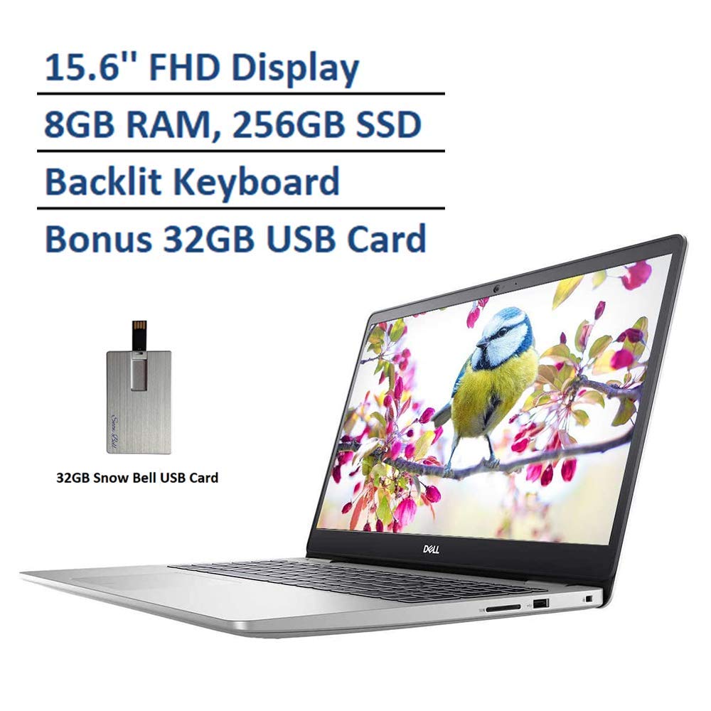 2020 Dell Inspiron 5593 15.6" FHD Laptop Computer, Intel Core i5-1035G1 Processor, 8GB DDR4 RAM, 256GB PCIe SSD, Baklit Keyboard, MaxxAudio, HD Webcam, Win 10, Platinum Silver, 32GB SnowBell USB Card