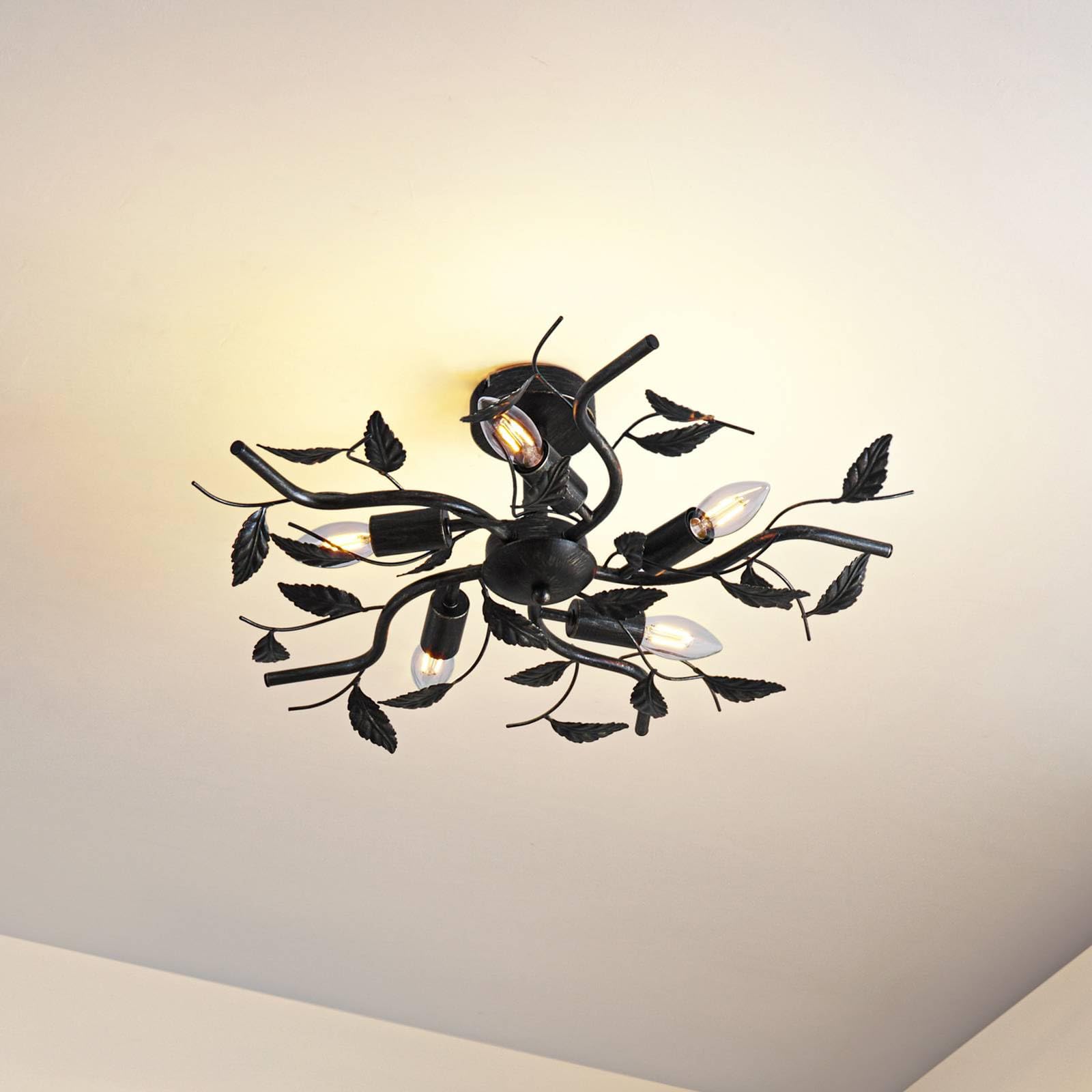 Lucande Plafoniera LED Dimmerabile 'Fiorentino' In Metallo Nero, Design A Fiore, Lampada Da Soffitto Per Soggiorno, Sala Da Pranzo E Ingresso - 2