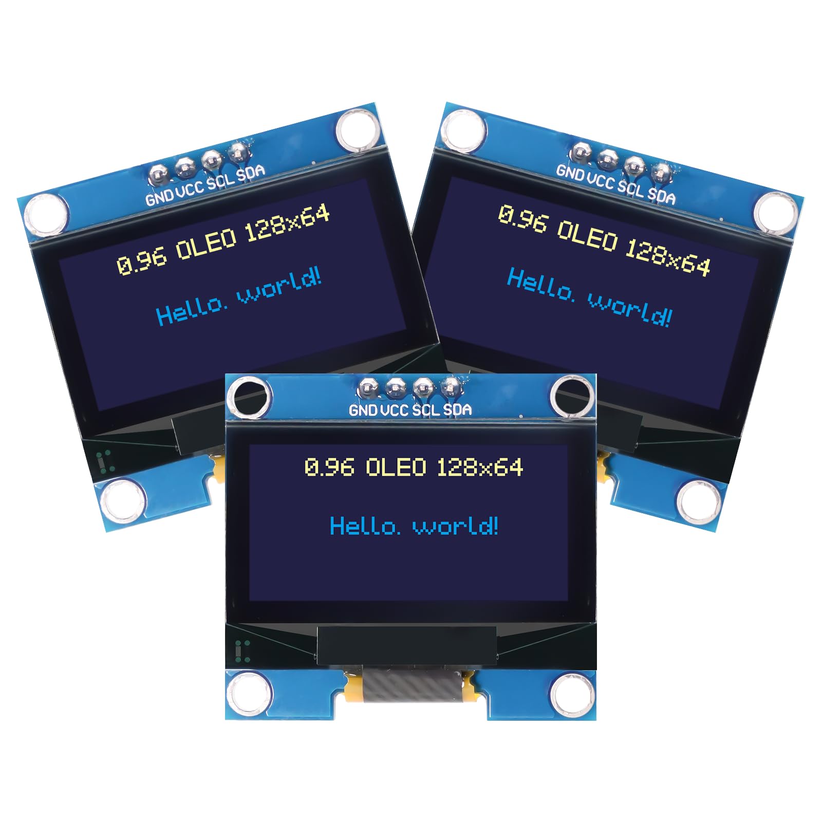 OLED Display Módulo RUIZHI 3 X 0,96 Pulgadas OLED Display I2C Chip 128 x 64 Pixeles I2C Módulo de Visualizacion de Pantalla con Caracteres Azul y Amarillo Compatible con Arduino