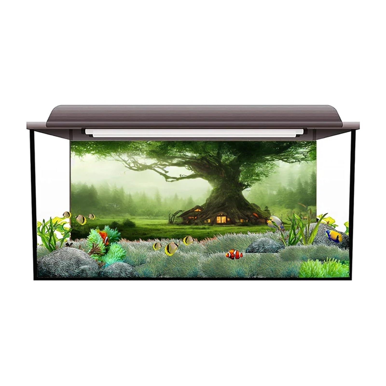 Aquarium Hintergrund Waldlandschaft Aquarium Aufkleber Hintergrund Poster Rock Stone Selbstklebende Fisch Tank Tapete(54x122cm)