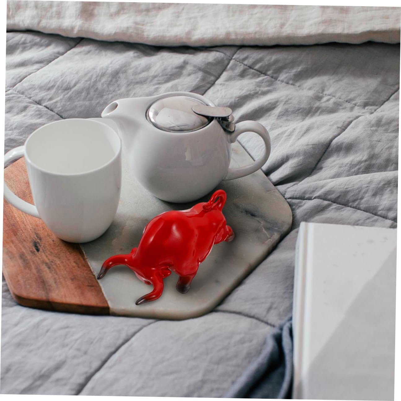 Healeved Roter Keramik Ochsen Schmuck für Teezimmer und Arbeitszimmer Deko