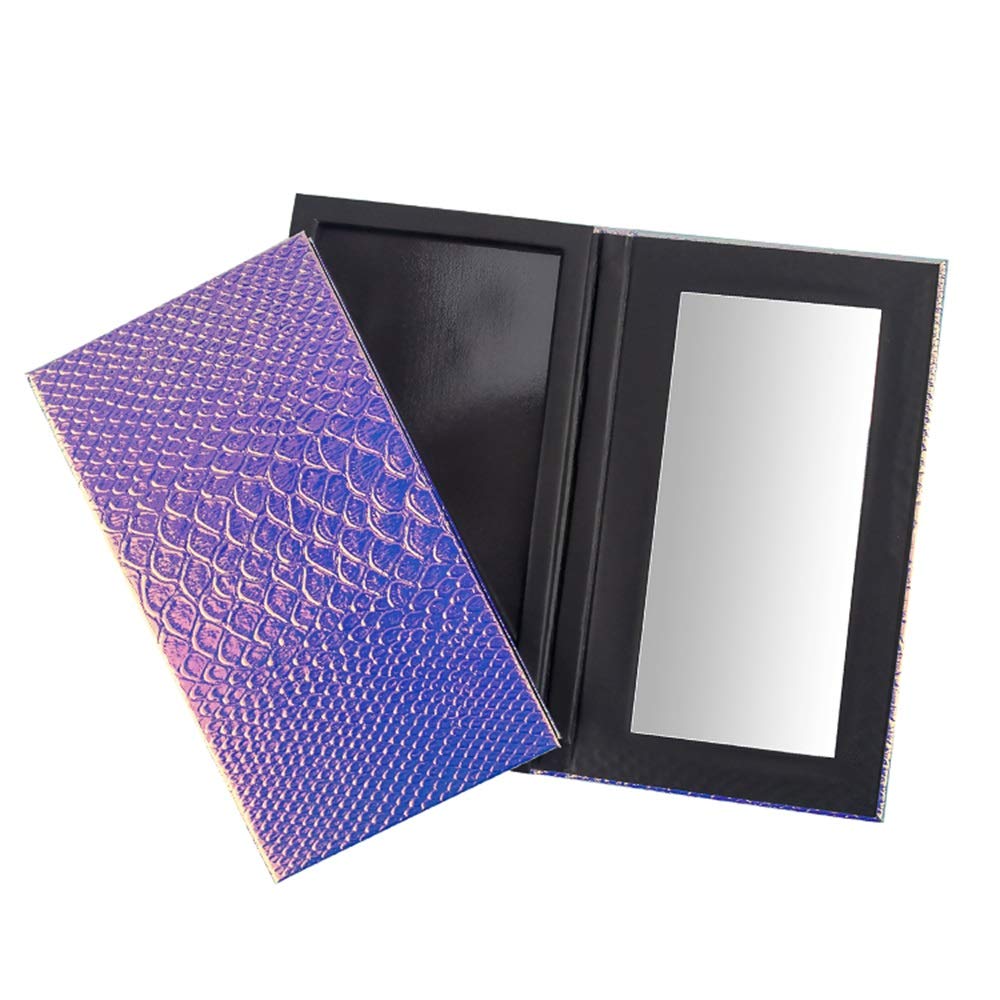 TUOKING Magnetic Makeup Palette with Mirror, Empty Storage Box with 20Pcs Metal Stickers for Eyeshadows Powder Highlighter, Holographic Mermaid Style