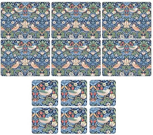 Pimpernel - Wm Morris Strawberry Thief Blue, 6 Placemats + 6 Coasters