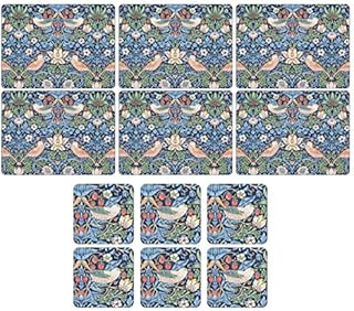 Pimpernel - Wm Morris Strawberry Thief Blue, 6 Placemats + 6 Coasters