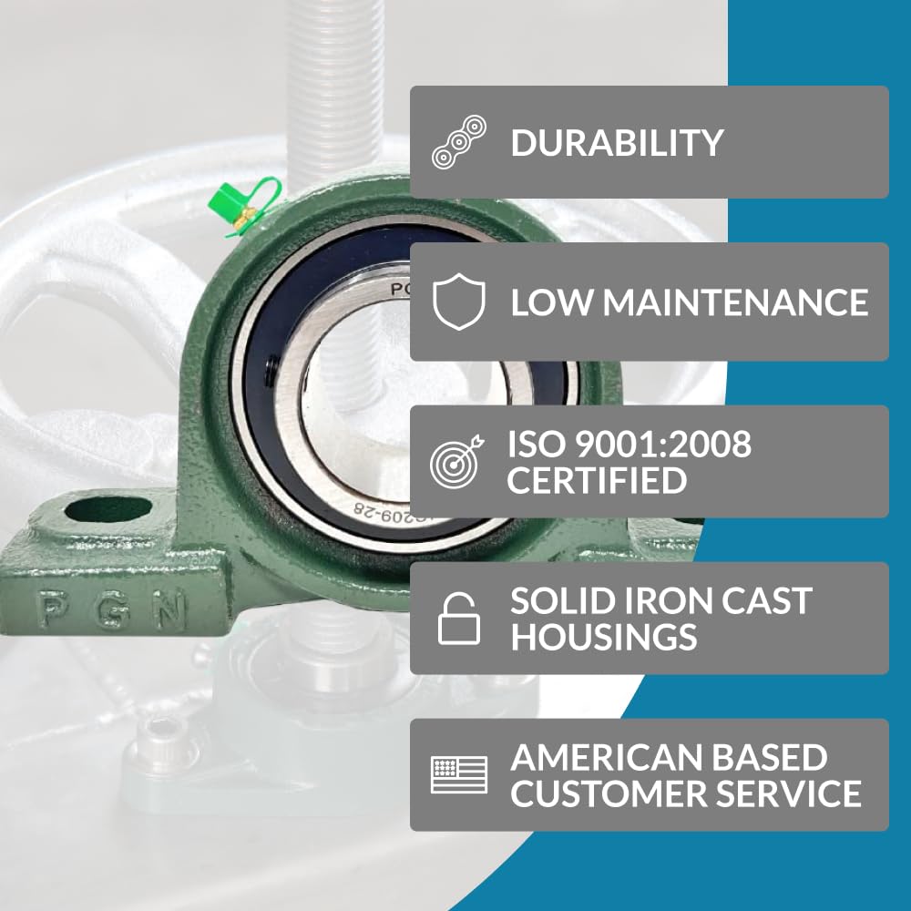 PGN UCP209-28 Pillow Block Bearing - Pack of 6 Mounted Pillow Block Bearings - Chrome Steel Bearings with 1 3/4