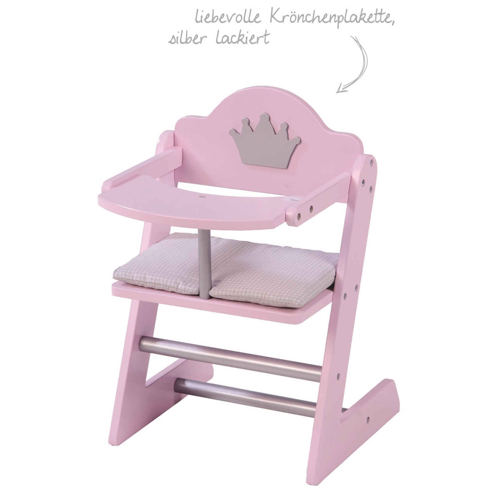 roba Krzesełko do karmienia dla lalek z serii 'Prinzessin Sophie', dla lalek i lalki niemowlęcej, różowe/srebrne z koroną