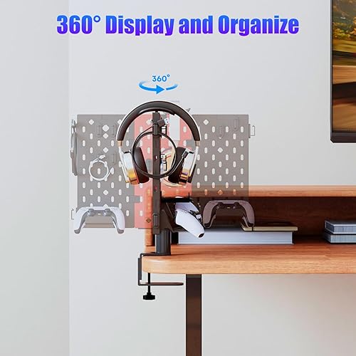 Miniatura 4 de PUTORSEN Headphone and Controller Holder for Desk, Rotatable DIY Modular Headphones Holder & Controller Stand with Cable Hooks, Clamped AboveUnder