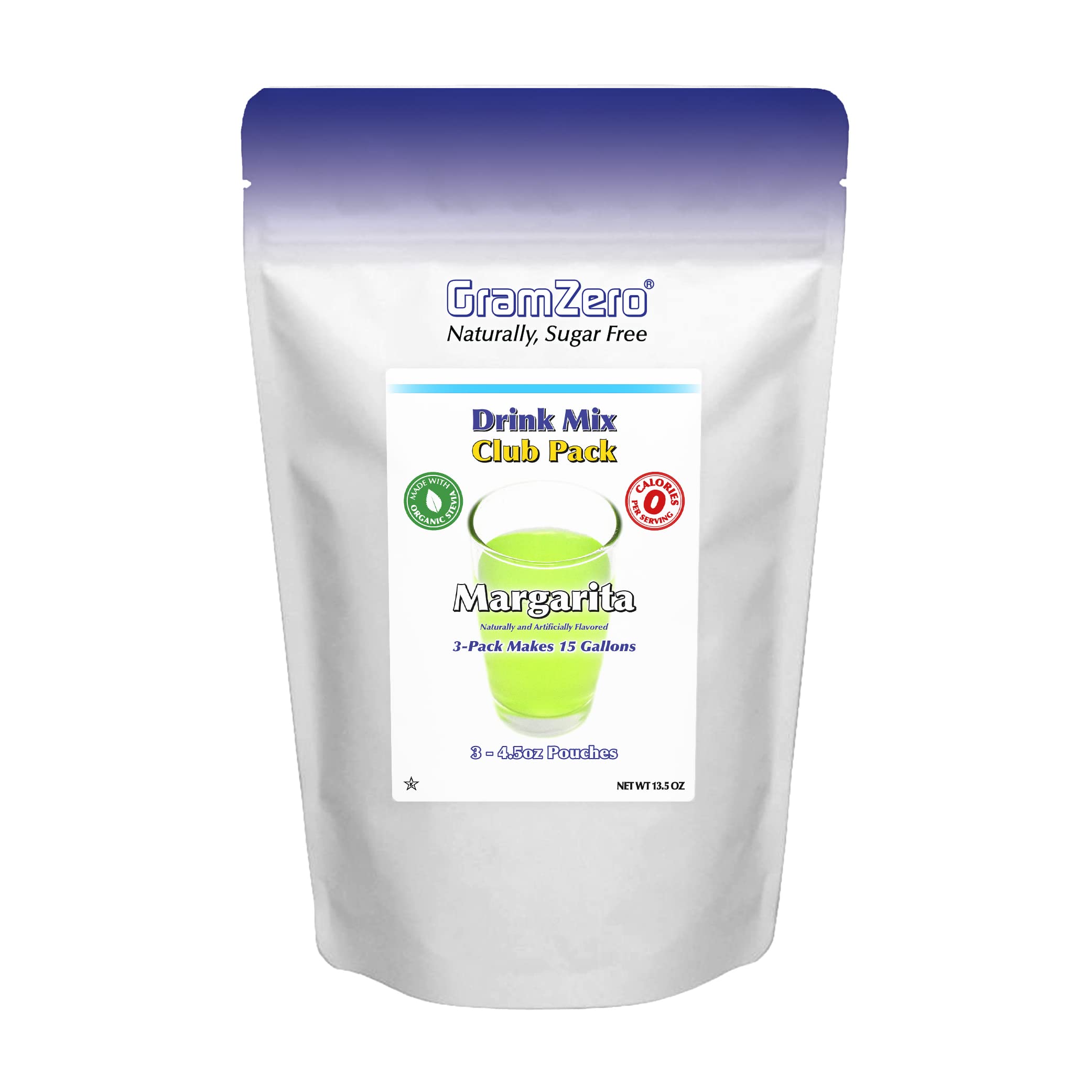 GramZero All Natural Margarita Zero Calorie Sugar Free Drink Mix, Great For Nutrition Club Loaded Tea, Stevia Sweetened
