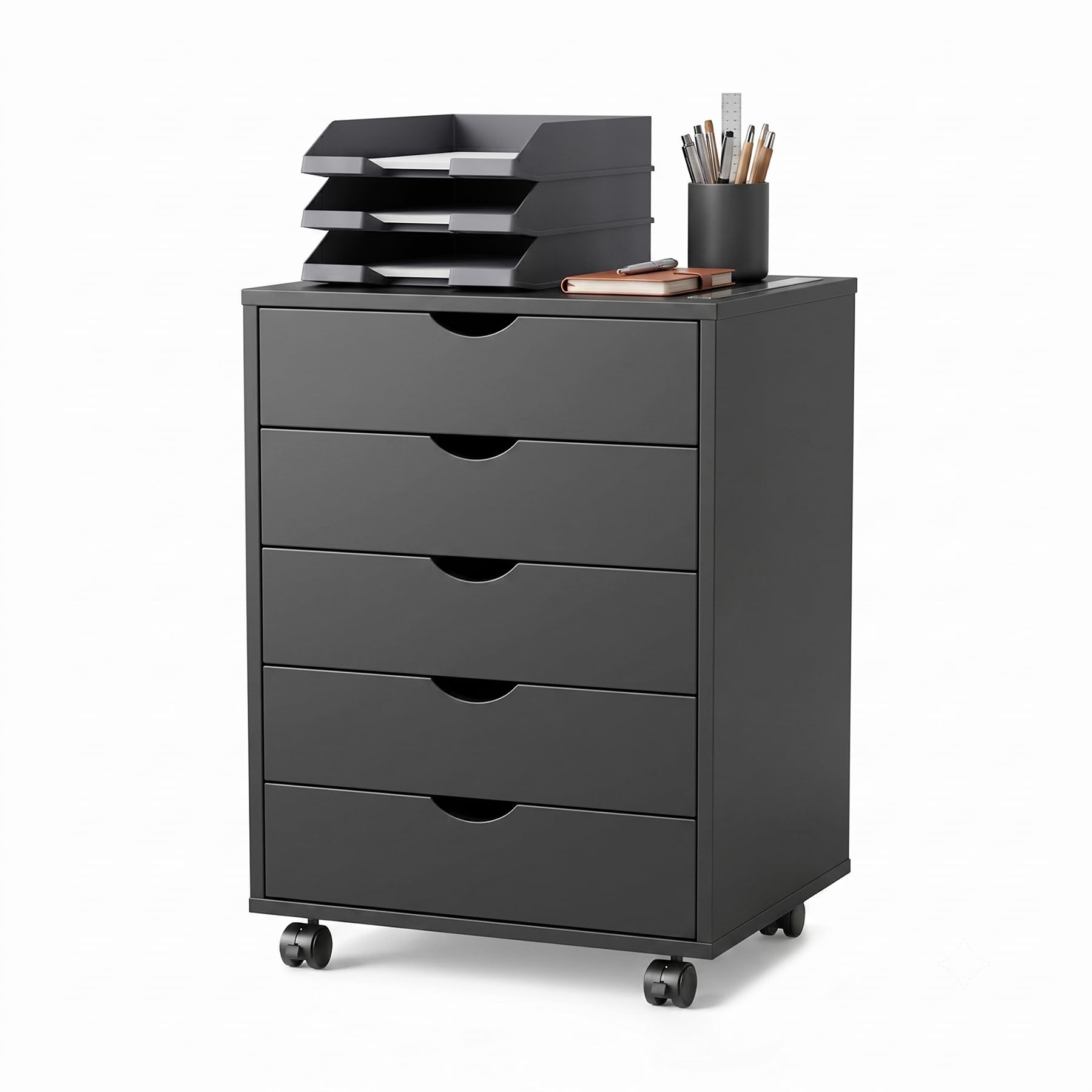 5 Drawer Mobile File Cabinet, Vertical Rolling Filing Cabinet Black 15.7"D x 18.7"W x 25.6"H (5 Drawers)