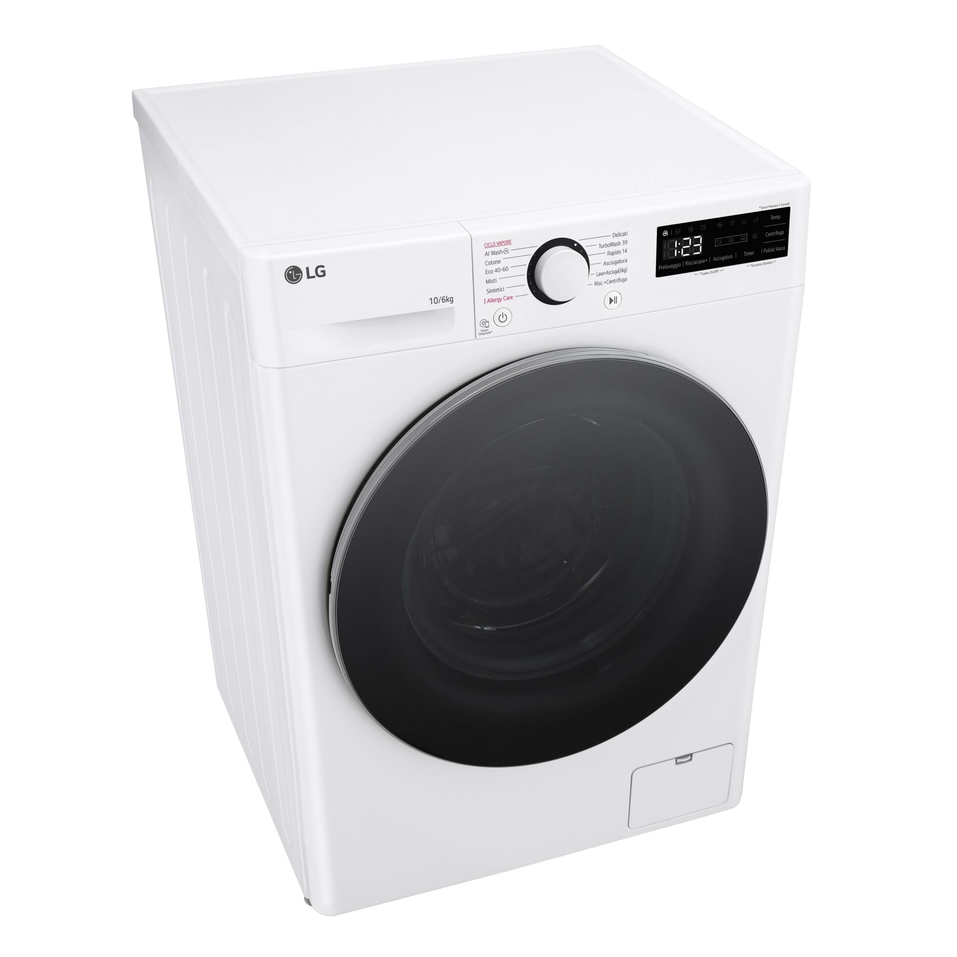 LG AI DD D4R5010TSWS Lave-sécheuse 10/6 kg Série R5 Classe D, Machine à laver et sèche-linge ensemble, 1400 tours, TurboWash360, Lavage à vapeur, Eco Hybrid, Allergy Care, Moteur Inverter Direct