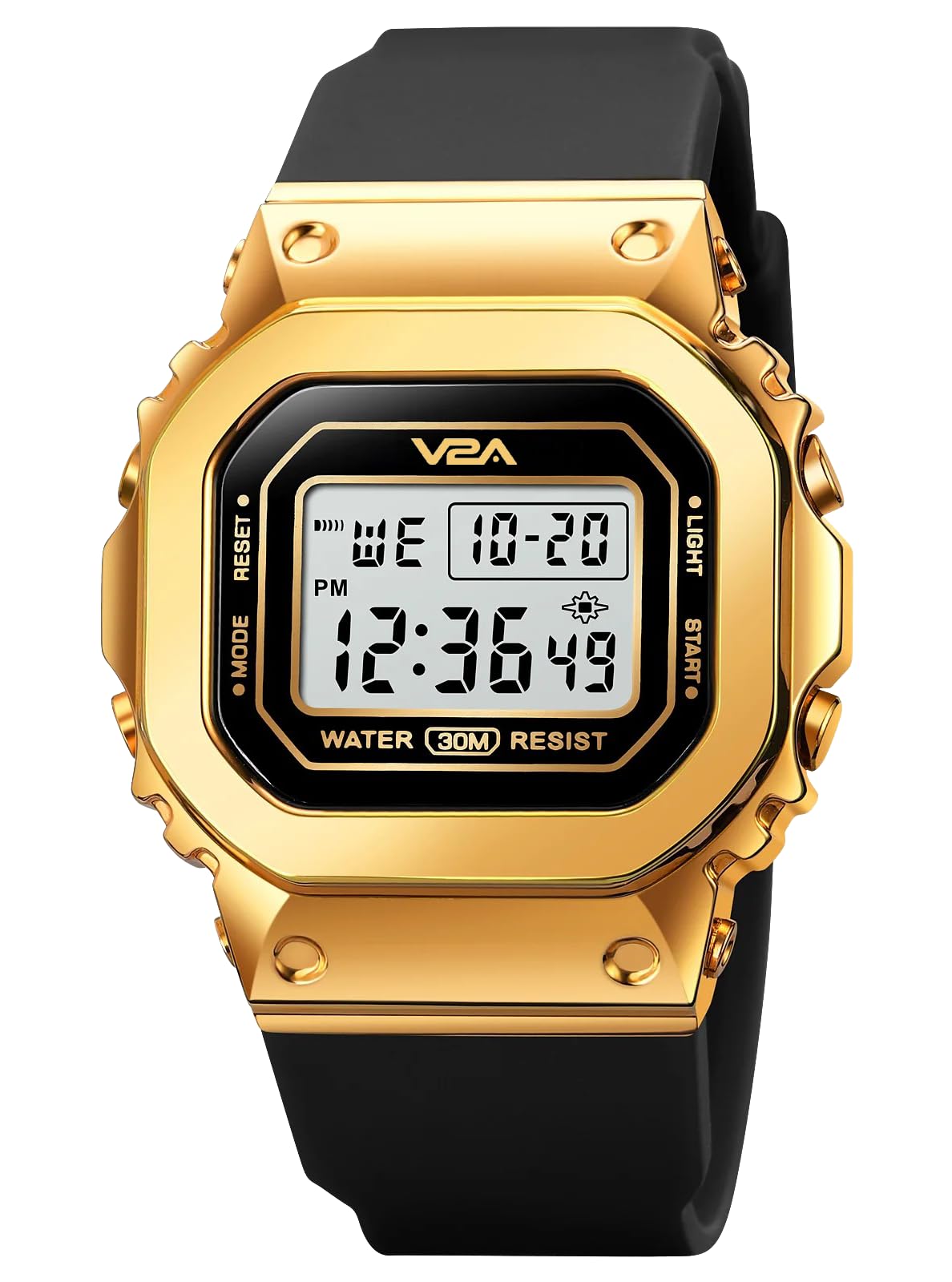 V2A Bold Golden Women Ladies Watch Zinc Alloy Case Digital Sports Watch Waterproof Fashion Wrist Watch for Women (B0CWVJBZ29) Amazon Price History, Amazon Price Tracker