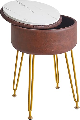 Miniatura 19 de IBUYKE Reposapiés Otomano Redondo de Terciopelo, Taburete de Tocador de Maquillaje Mesa Auxiliar, Asiento de Mesa de Tocador de Terciopelo, Taburete