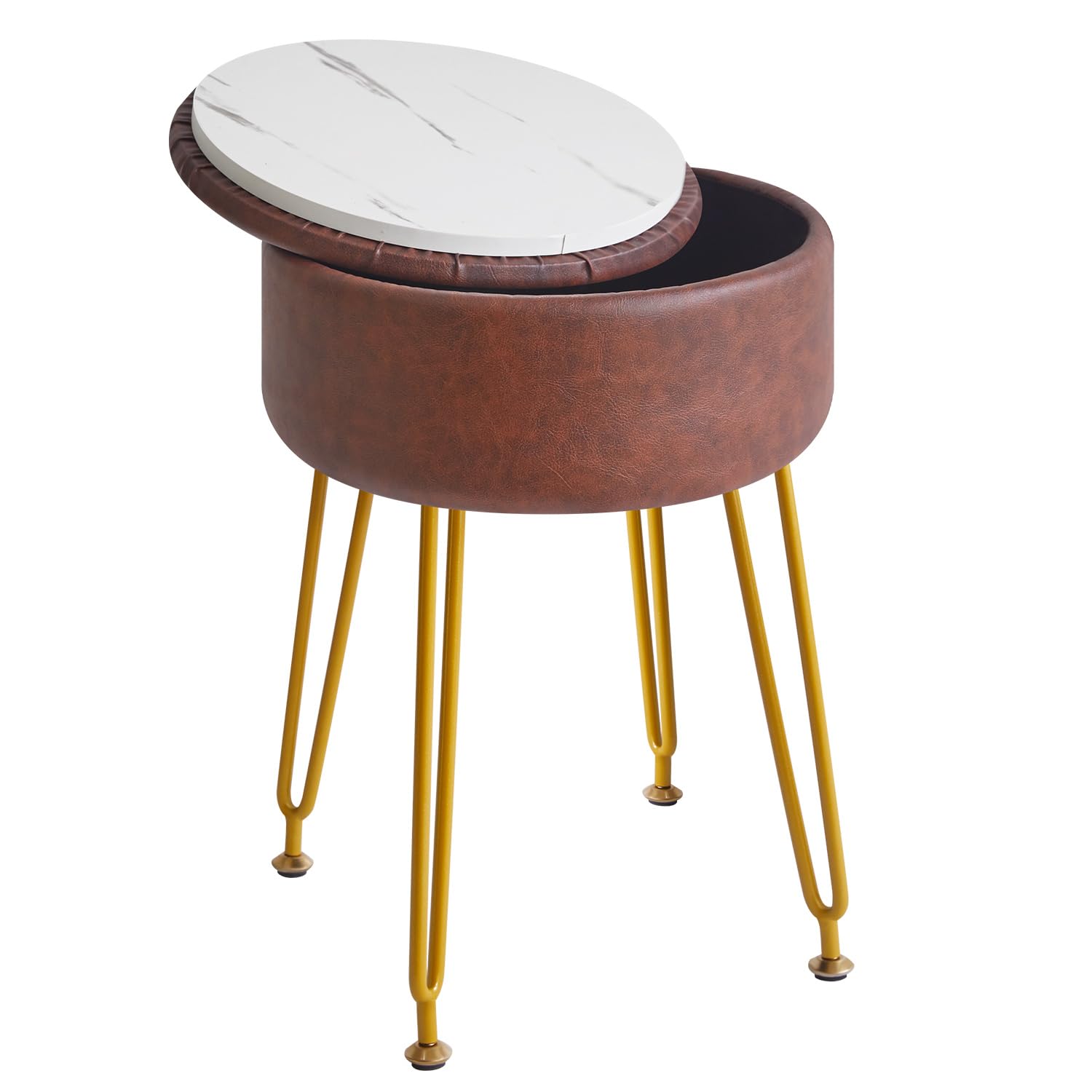 IBUYKE Faux Leather Round Footrest Stool with Storage, Dark Brown WBD024Z — image 1