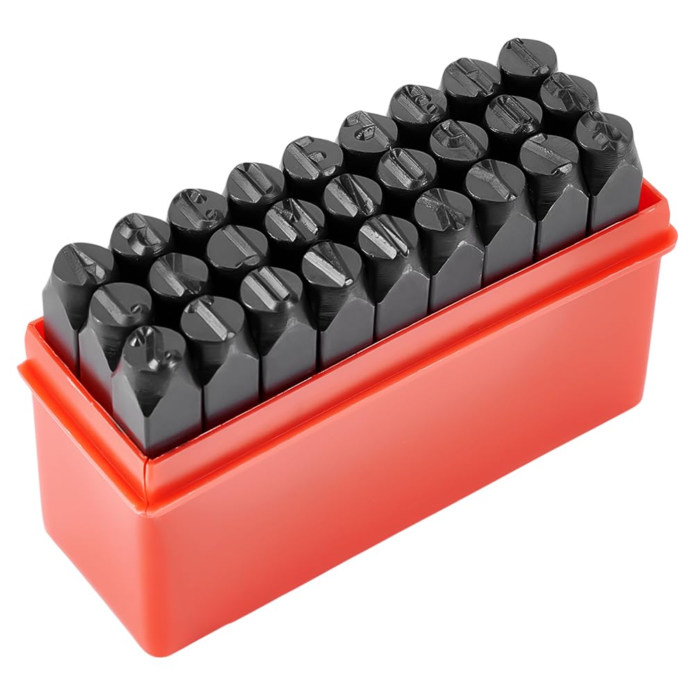 UNICRAFTALE Juego de 27 troqueles de metal de 8 mm con diseño de letras del alfabeto A-Z con estuche rojo, juego de herramientas de troquelado, herramienta para estampar plástico, madera, cuero