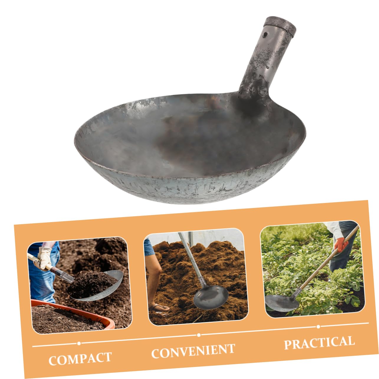 TOYANDONA Pala de Estiércol Metálica Reutilizable para Jardinería y Limpieza de Alcantarillas, Cucharón Vertical de 24 Cm, Herramienta Resistente para Desechos y Lodos Agrícolas