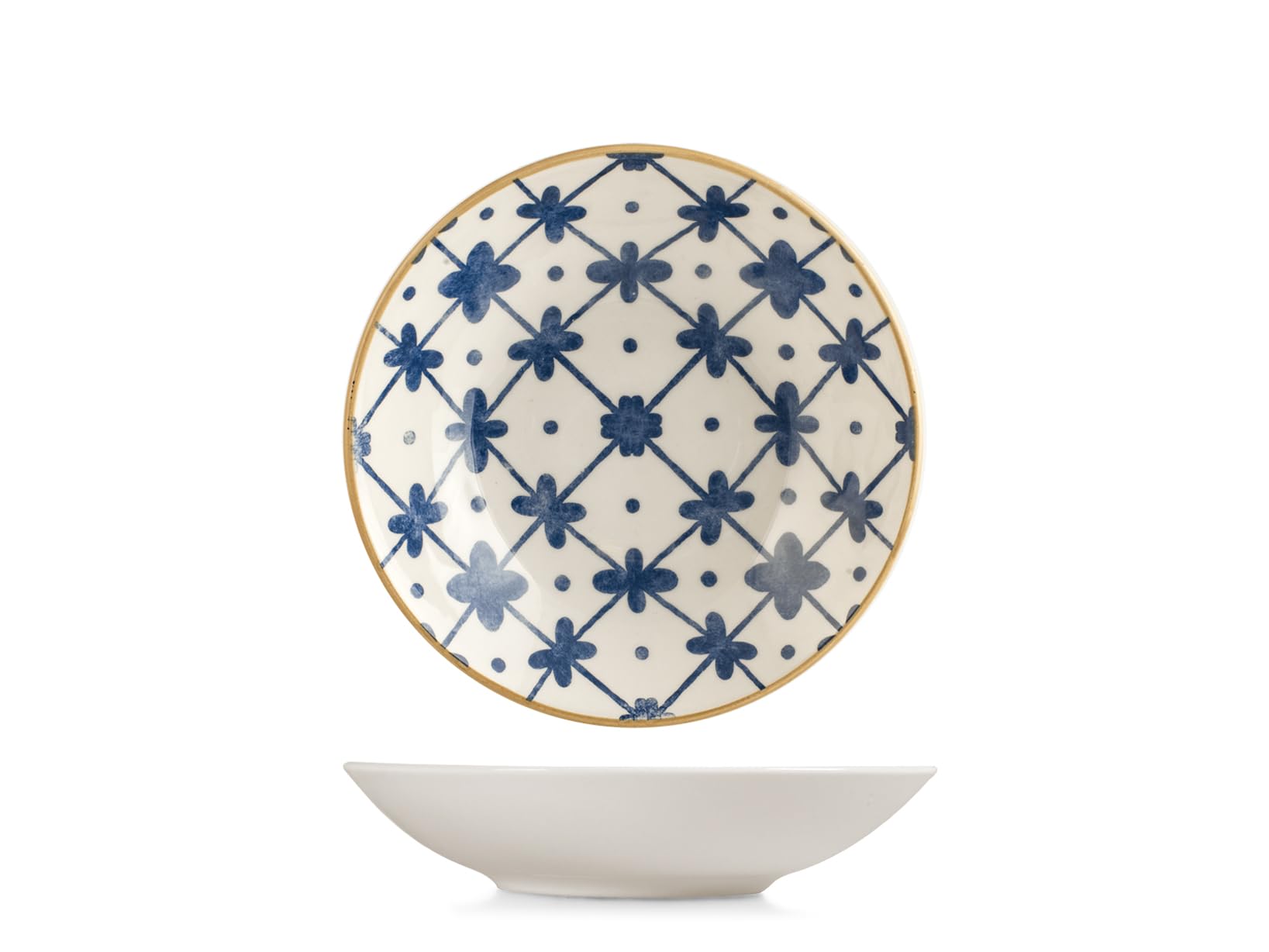 H&H Beatriz Servizio Tavola 18 Pezzi in Stoneware Decorato, Set Piatti Completo per 6 Persone, Design Blu con Motivi Floreali e Geometrici Ispirato alle Maioliche Mediterranee