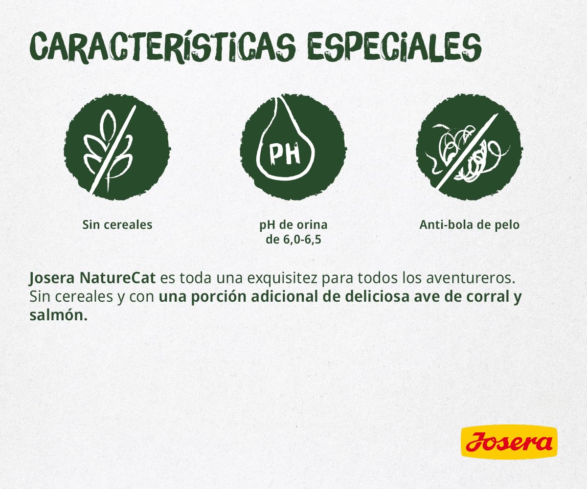 JOSERA NatureCat (1 x 10 kg) | Adultos | Pienso seco de Primera Calidad para Gatos Adultos | Salmón y Aves | Hierbas selectas y Frutas saludables | Sin Cereales | Comida para Gatos | Pack 1