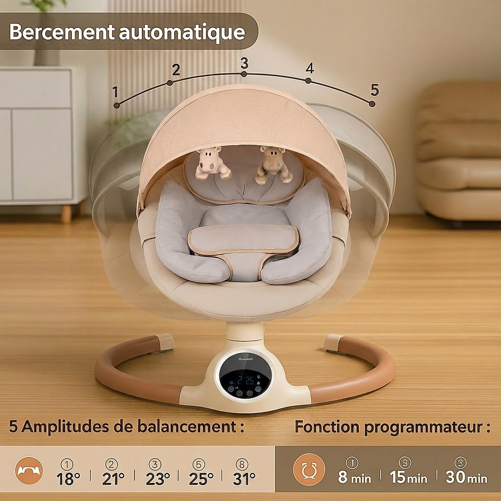 BEBE2LUXE Alpha : Balancelle bebe/Transat bebe électrique (Beige)