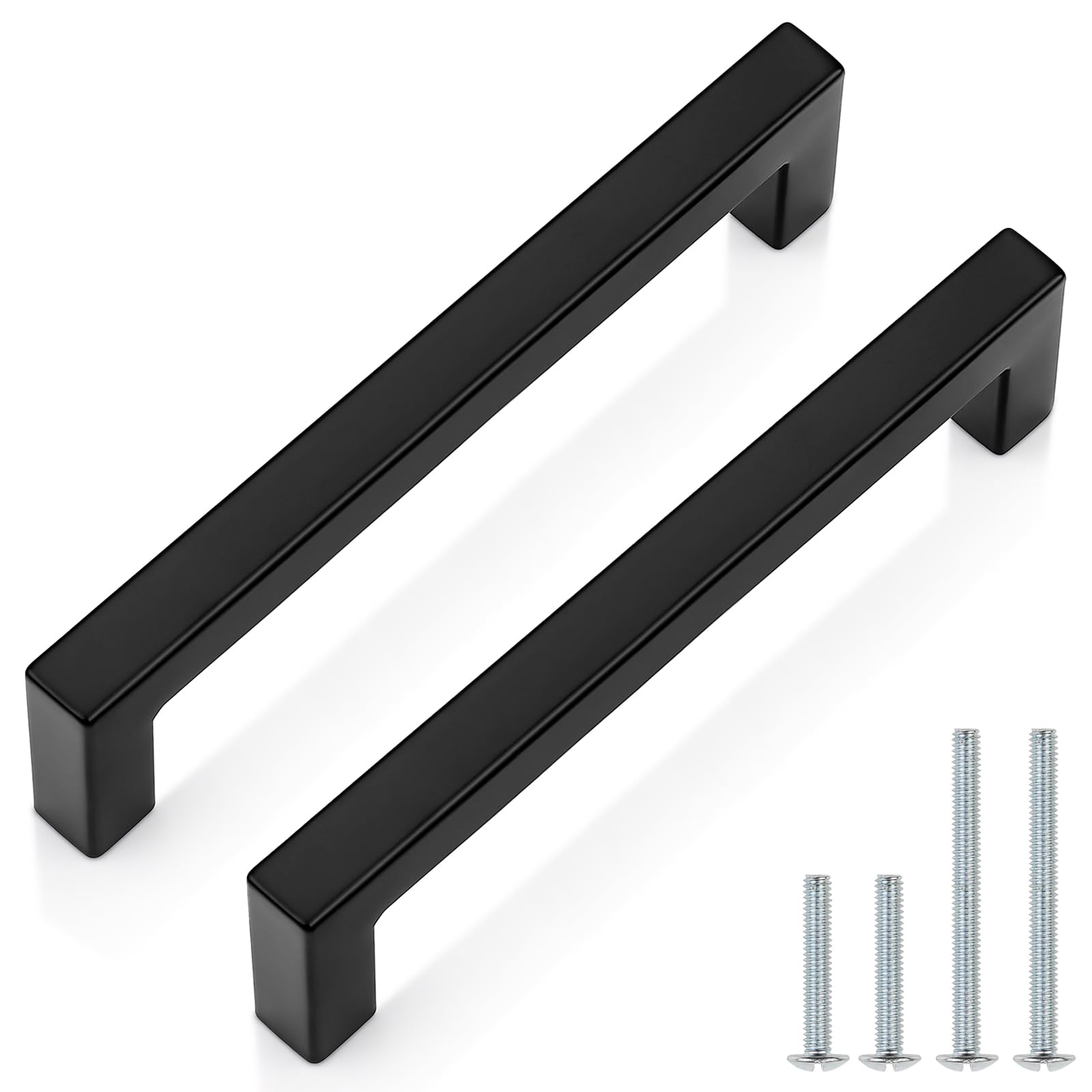 Probrico Black Cabinet Handles 30 Pack 5 Inch (128mm) Hole Center Matte Black Stainless Steel Kitchen Drawer Pulls Square Bar Cabinet Hardware for