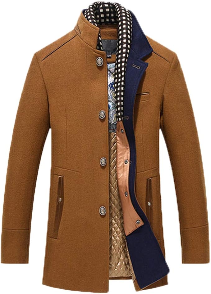 wkdthvb Men Woolen Coat Winter Fleece Warm Jackets Thermal Slim Fit