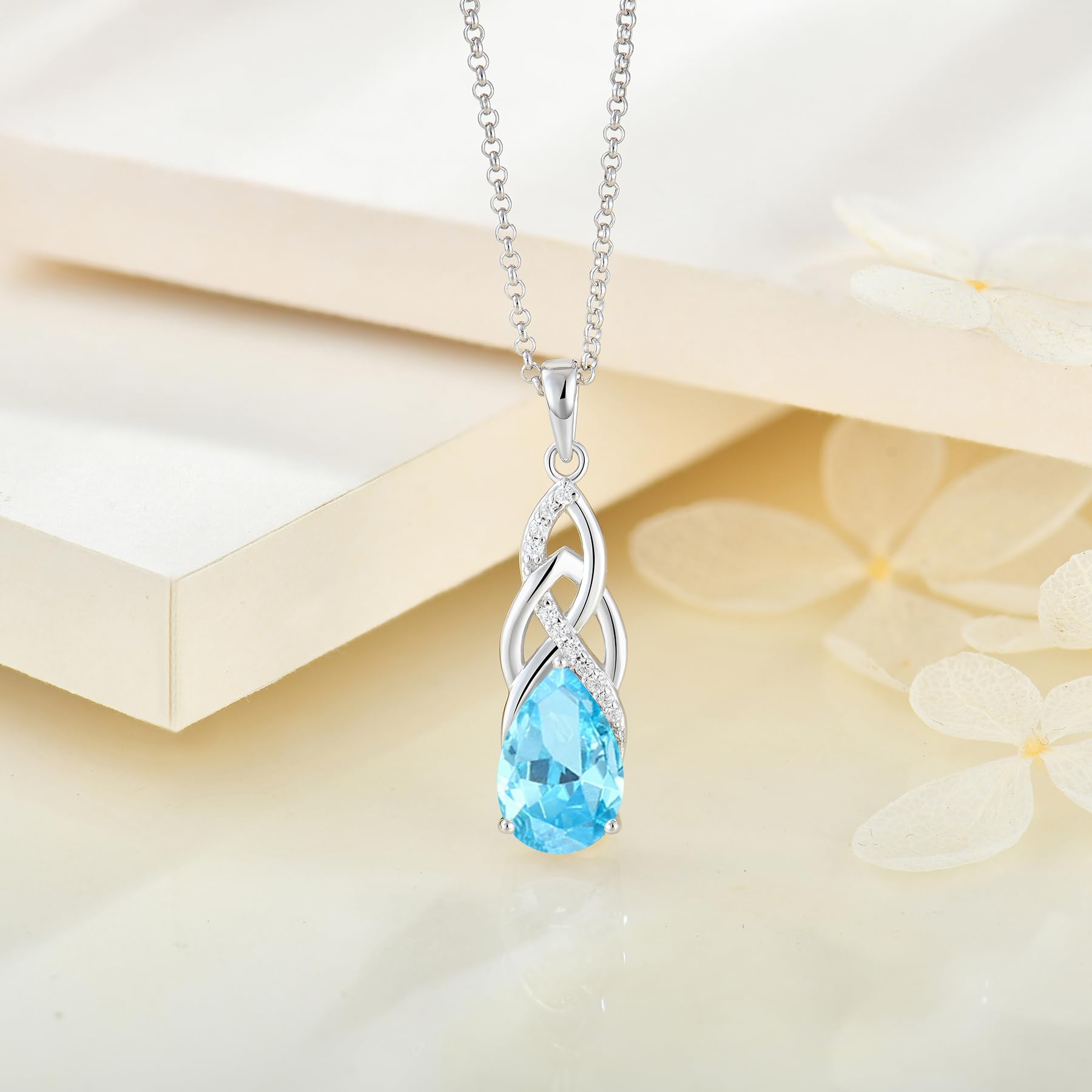 JO WISDOM Damen Halskette Unendlichkeits Infinity Silber 925,Kette Anhänger Keltischem Knoten Zirkonia 8 * 12mm Geburtsstein,Irischer Schmuck für Frauen