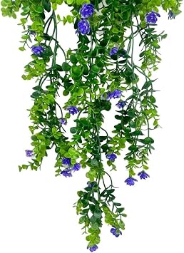 Yapay Çiçek Saksıda Sarkan Mor Mineli Şimşir Okaliptus Yapay Sarmaşık 60cm