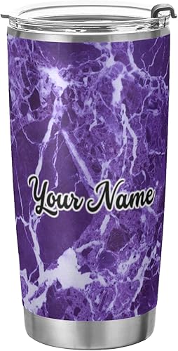 MCHIVER Vaso de acero inoxidable personalizado con nombre personalizado, taza de café de viaje de 20 onzas, vasos aislados con tapa y popote