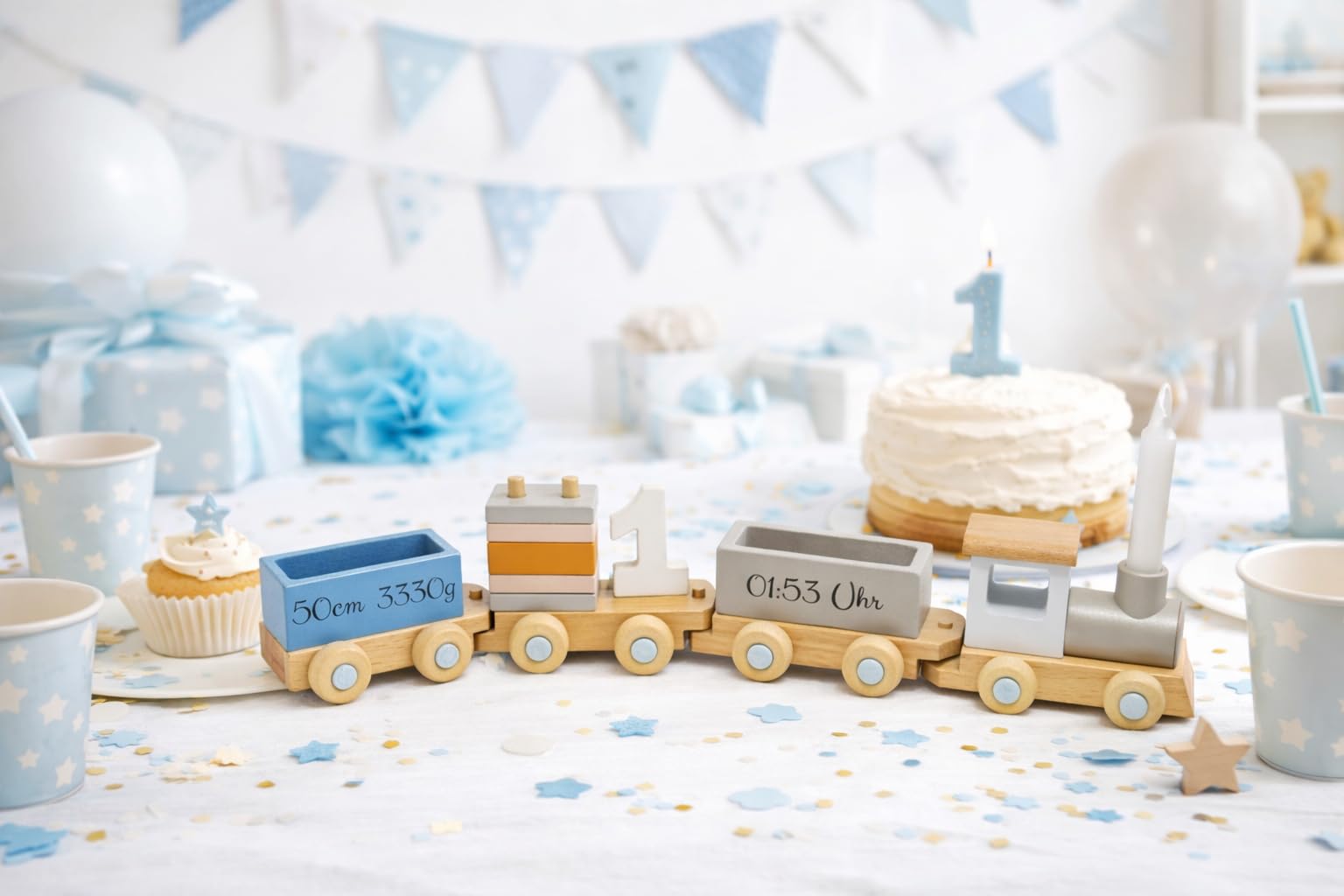 Personalisierter Geburtstagszug aus Holz mit Zahlen 1–5 – Kinder Geburtstagszug mit Kerzenhalter – Tischdeko & Spielzeug für Kindergeburtstag – Geschenk zum 1.–5. Geburtstag