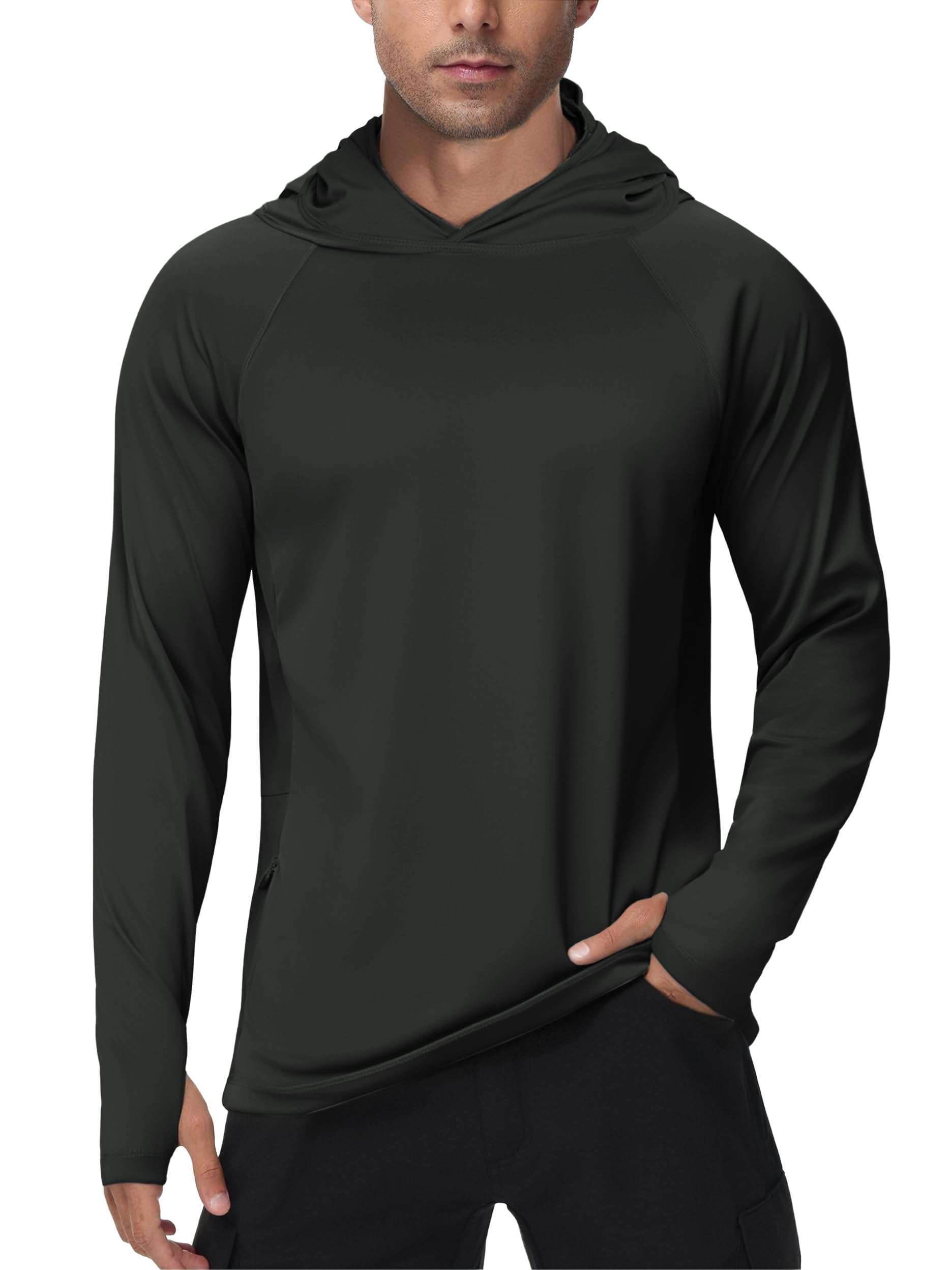PINSPARK Heren Zonnehemden met Capuchon en Masker Vishemden voor Mannen Lange Mouwen UPF 50 Rashguards Verkoelende Hoodies Wandelhemden, wit, XL
