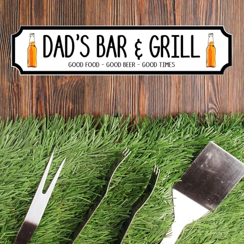 Image of Dad's Bar & Grill Personalised MDF Wood Street Sign Plaque - Custom Gift for Dads, Beer Lovers, Patio, Kitchen, BBQ Garden Area Decor (Acrylic - Indoor & Outdoor use, Medium 390mm x 85mm)