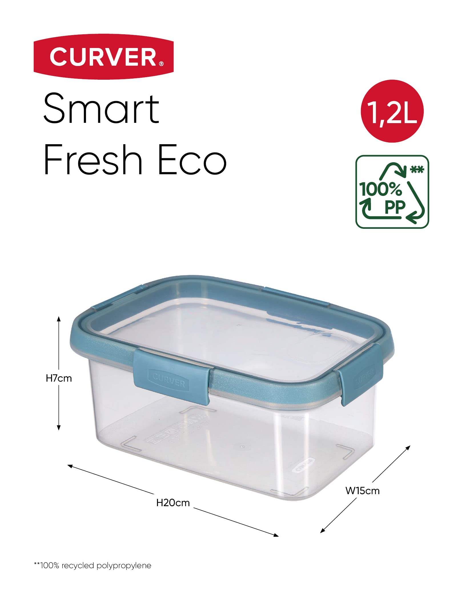 Curver Fresh ECO 4er Frischhaltedosenset 0,9l/1l/1,1l/1,2l, aus 100% recyceltem PP, Pastellblau