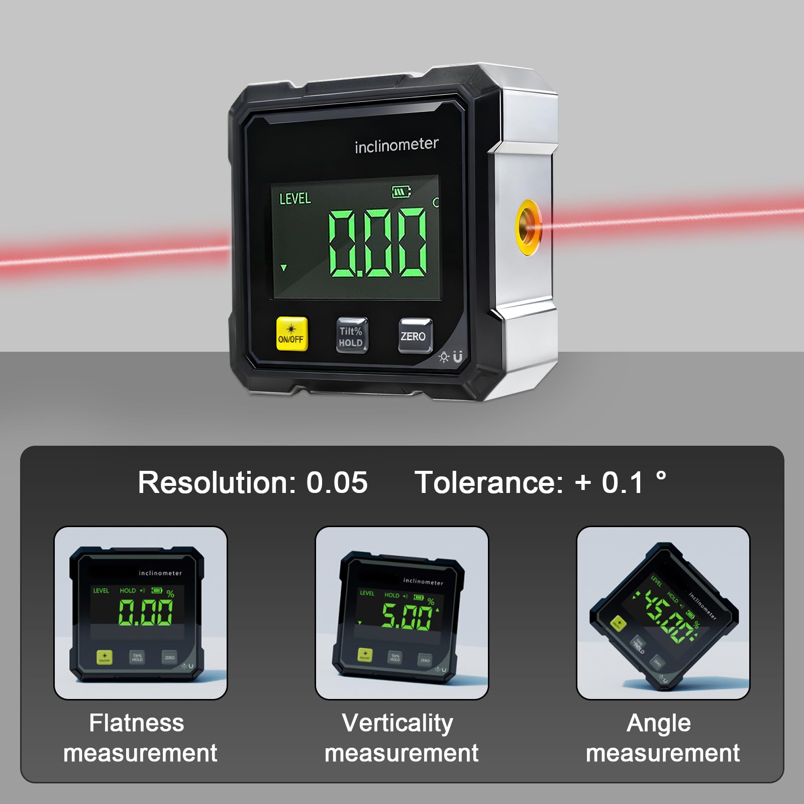 Digitaler Winkelmesser mit elektronischem 4-seitigem starkem magnetischem | Digitale Wasserwaage mit LED-Anzeige,Digitaler Winkelmesser Magnetisch für Arbeiten, BAU und Wasserwaagenboxen