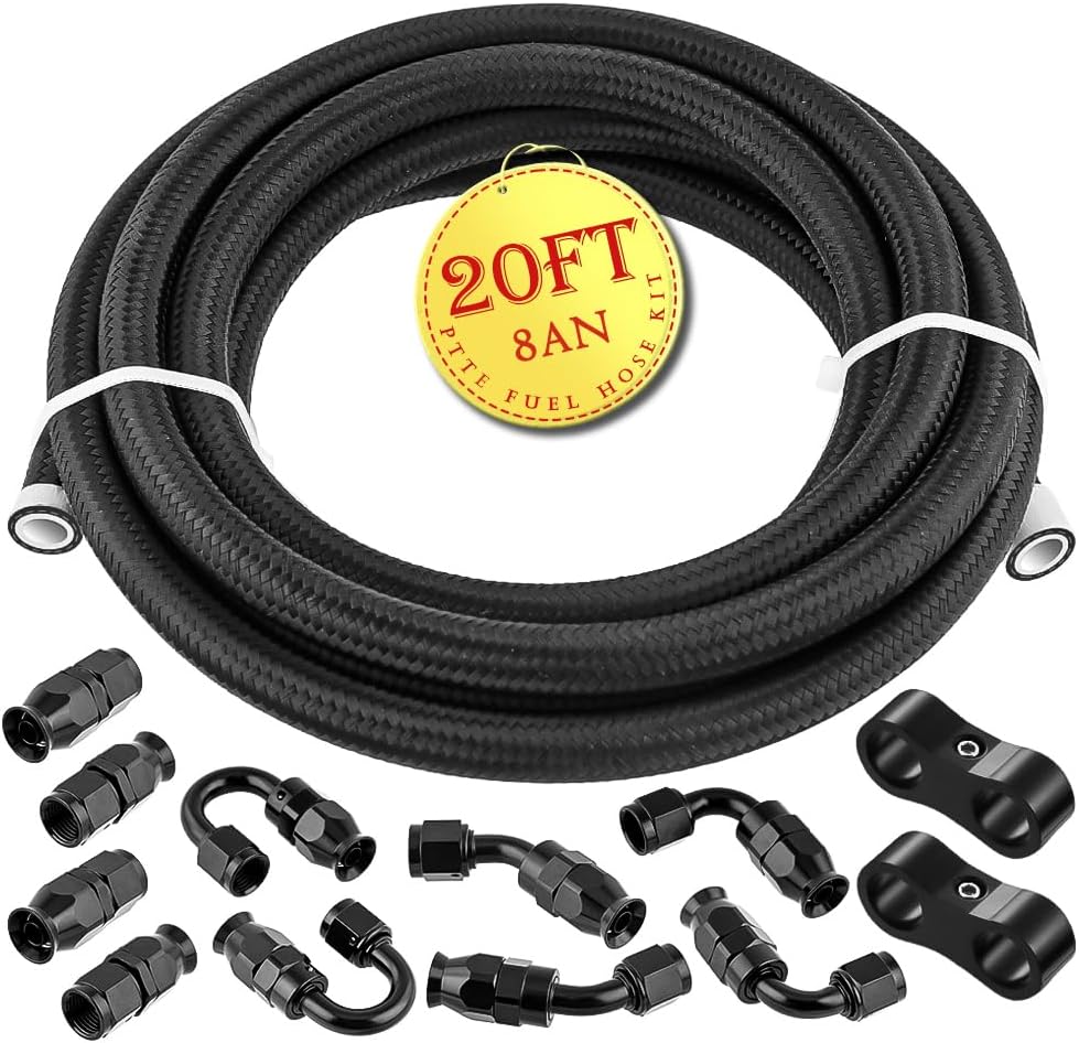 8AN Fuel Line Kit 5/16" 20FT PTFE Fuel Line Hose E85 Nylon Braided Hose with Accessories