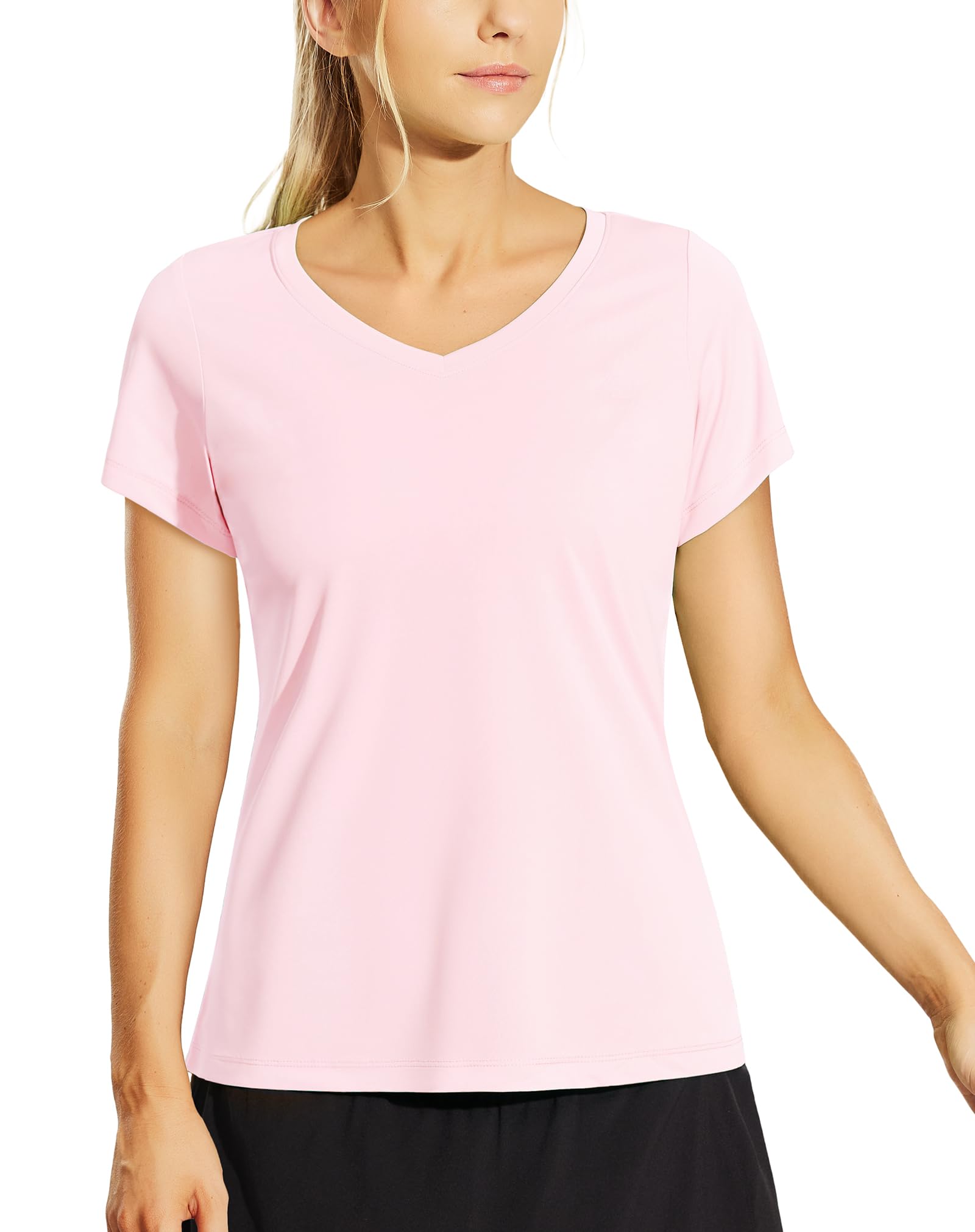 Haimont Women's Quick Dry Short Sleeve T-Shirts V-Neck UPF 50+ Tops Workout Athletic Fitness Running, Moisture Wicking