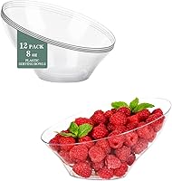 Bestvip 12-Pack 8oz Clear Angled Plastic Serving Bowls - Disposable Party Bowls for Chips, Snacks, Fruit, Salad, Catering & Daily Use